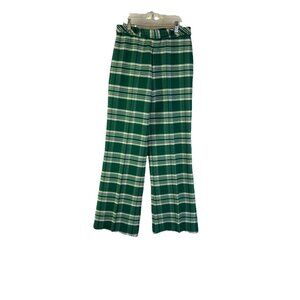 Deadstock Vintage Green Plaid High Rise Flared Pants Preppy Grunge US